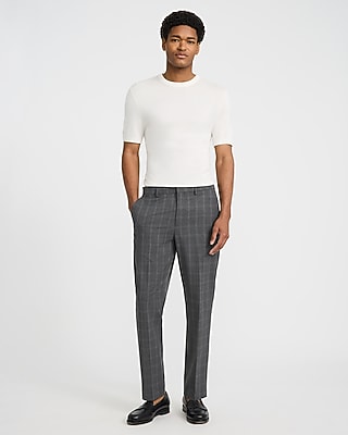 Slim Gray Plaid Stretch Dress Pant