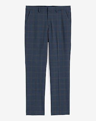 Slim Blue Windowpane Stretch Dress Pant