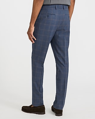 Slim Blue Windowpane Stretch Dress Pant