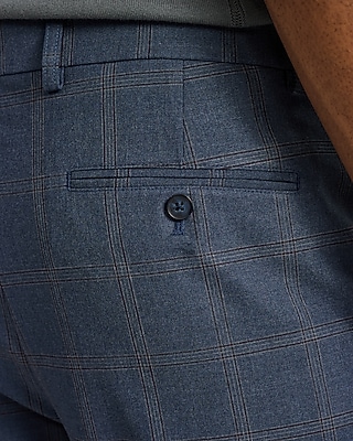 Slim Blue Windowpane Stretch Dress Pant
