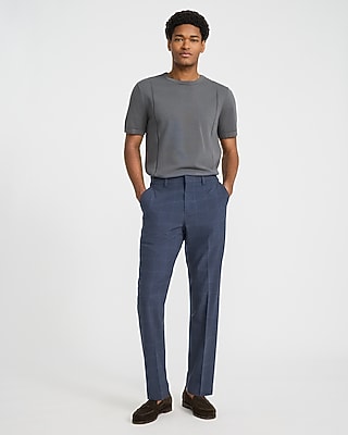 Slim Blue Windowpane Stretch Dress Pant