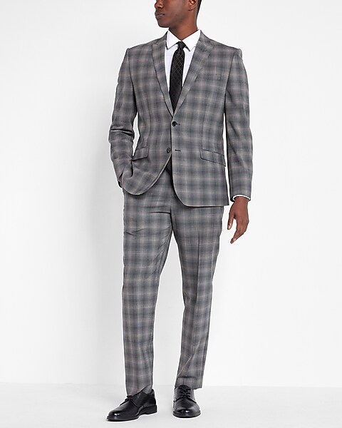 Slim Gray Plaid Wool-blend Modern Tech Suit Pant