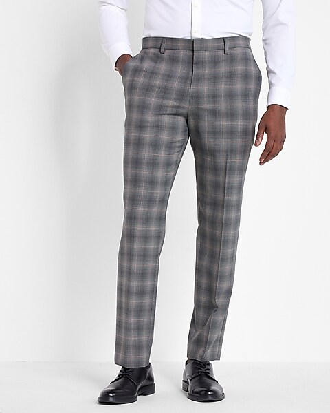 Slim Gray Plaid Wool-blend Modern Tech Suit Pant