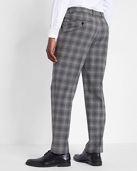 Slim Gray Plaid Wool-blend Modern Tech Suit Pant | Express