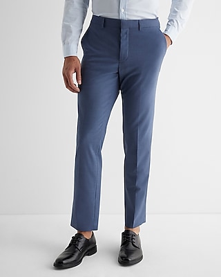 Slim Solid Blue Wool-blend Pant Express Hybrid Suit | Elastic Waist