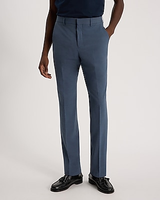 Slim Solid Blue Wool-blend Hybrid Elastic Waist Suit Pant | Express