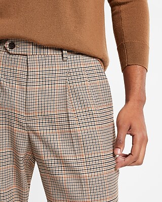 Cropped Pants Mens Super Skinny Plaid Pants Slim Plaid Flannel