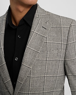 Slim Gray Plaid Wool-Blend Suit Jacket