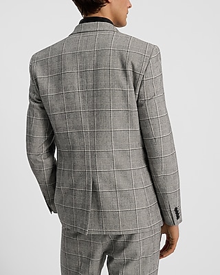 Slim Gray Plaid Wool-Blend Suit Jacket