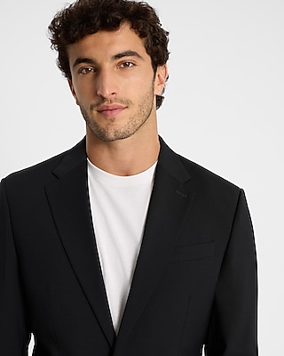 Classic Black Wool-Blend Washable Modern Tech Suit Jacket