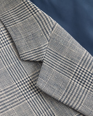 Slim Blue Plaid Linen-Blend Suit Jacket