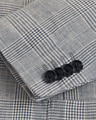 Slim Blue Plaid Linen-Blend Suit Jacket
