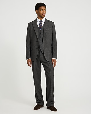 Relaxed Charcoal Herringbone Wool-Blend Suit Jacket