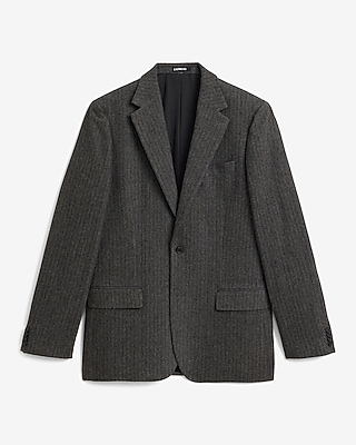 Relaxed Charcoal Herringbone Wool-Blend Suit Jacket