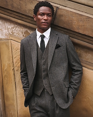 Relaxed Charcoal Herringbone Wool-Blend Suit Jacket