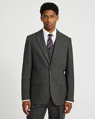 Relaxed Charcoal Herringbone Wool-Blend Suit Jacket