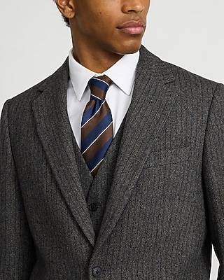 Relaxed Charcoal Herringbone Wool-Blend Suit Jacket