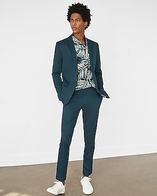 Slim Solid Teal Cotton Sateen Suit Jacket Express