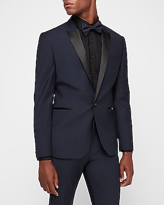 navy blue tuxedo with black shirt