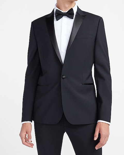 Fashion Men's Suit Jacket 42 L Express Extra Slim Black Wool Blend Stretch  $248 Large Men SE1880808