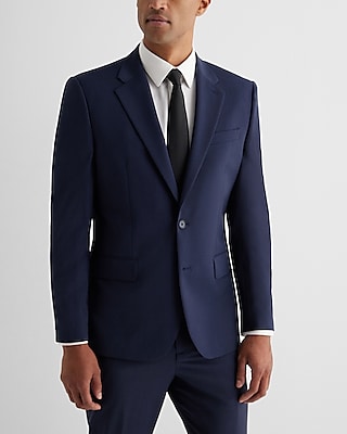 Navy Micro Wool Blend Tailored Fit Suit Jacket