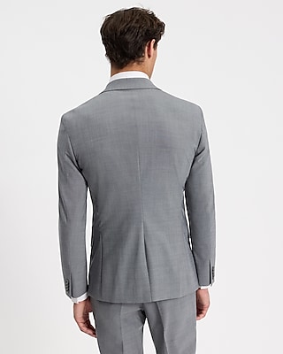 Slim Solid Gray Wool-Blend Modern Tech Suit Jacket