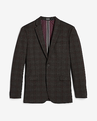 Slim Charcoal Plaid Luxe Comfort Knit Suit Jacket