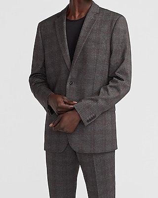 Slim Charcoal Plaid Luxe Comfort Knit Suit Jacket