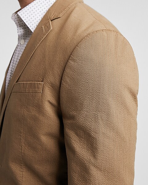 Slim Striped Brown Seersucker Suit Jacket | Express