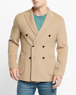 Slim Solid Camel Wool-blend Double Breasted Suit Jacket | Express
