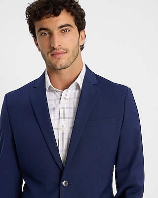 Classic Blue Wool-Blend Washable Modern Tech Suit Jacket