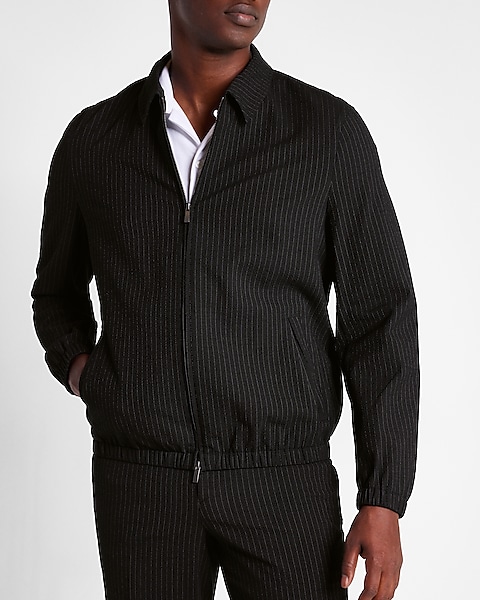 Slim Black Striped Zip Seersucker Suit Jacket | Express