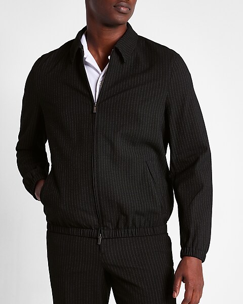 Express Men, Extra Slim Black Striped Seersucker Suit Jacket in Black  Print