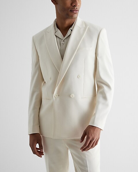 Express Slim White Double Breasted Suit Jacket White Men's 44 Short