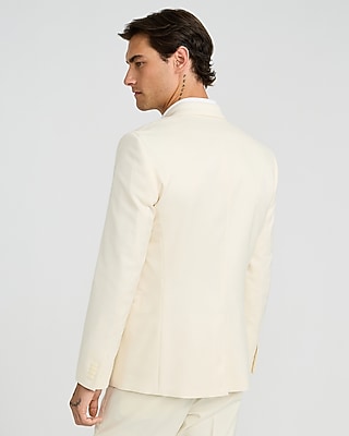 Slim Ivory Wool-Blend Double Breasted Suit Jacket