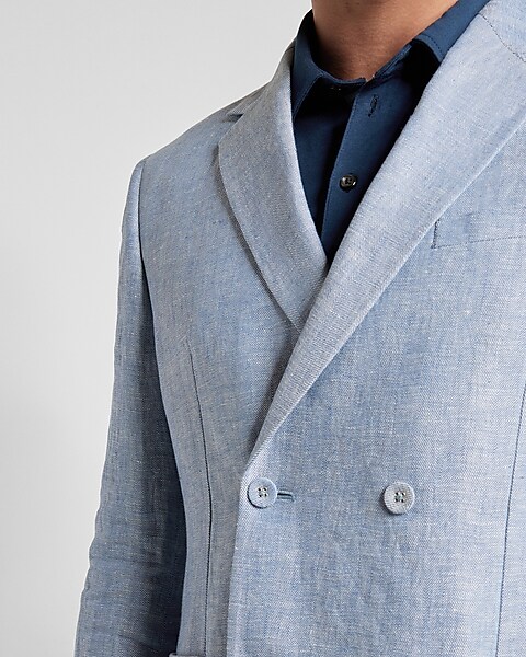 Slim Light Blue Linen Suit Jacket