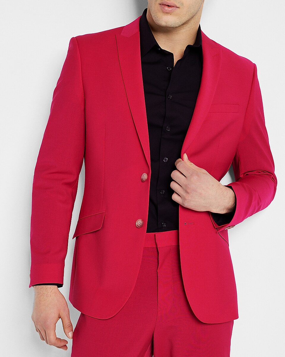 Men's Extra Slim Solid Pink Wool-Blend Modern Tech Suit Jacket