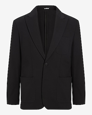 Slim Black Stretch Cotton-Blend Knit Suit Jacket