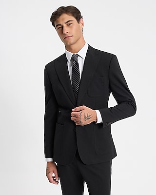 Slim Black Stretch Cotton-Blend Knit Suit Jacket