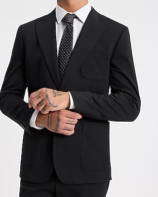Slim Black Stretch Cotton-Blend Knit Suit Jacket