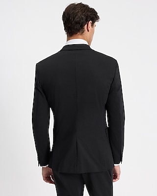 Slim Black Stretch Cotton-Blend Knit Suit Jacket