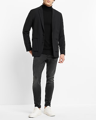 Slim Black Wool-Blend Modern Tech Blazer