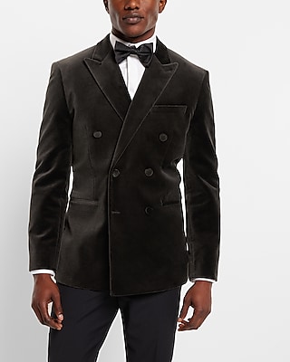 Slim Solid Black Double Breasted Velvet Tuxedo Blazer Express