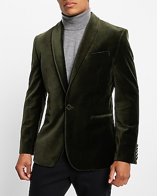 Slim Solid Green Velvet Tuxedo Blazer Express