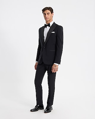 Slim Black Performance Stretch Wool-Blend Tuxedo Jacket