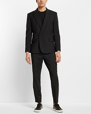 Slim Black Asymmetrical Double Breasted Wool-Blend Modern Tech Blazer