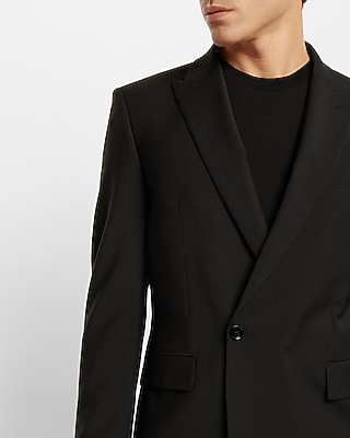 Slim Black Asymmetrical Double Breasted Wool-Blend Modern Tech Blazer