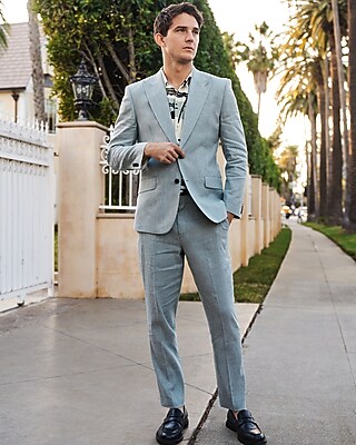 Slim Light Blue Linen Suit Jacket
