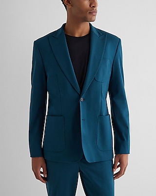 Slim Teal Stretch Cotton-blend Suit Jacket