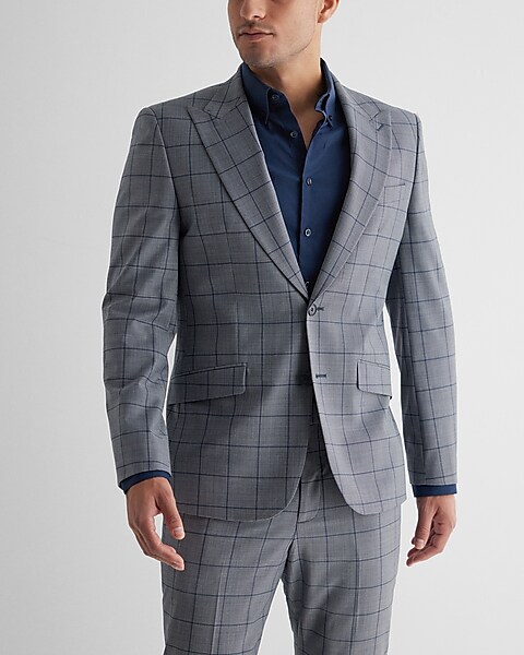Extra Slim Windowpane Wool blend Modern Tech Suit Jacket   Express